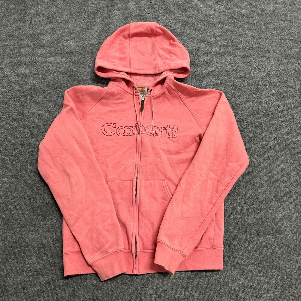 Carhartt Hoodie Womens Size M Pink Full Zip Embroidered Logo Casual Workwear